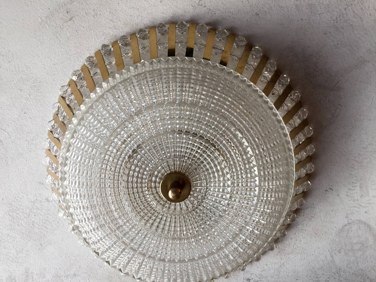 Mid-Century Modern Stejnar Austrian Crystal 1950s Flush Light Pendant