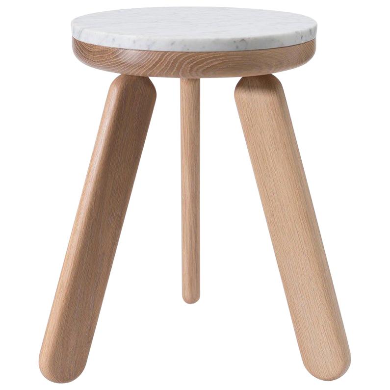 Stele 1 Contemporary Handmade Side Table in Carrara Marble and Oak by Pat Kim