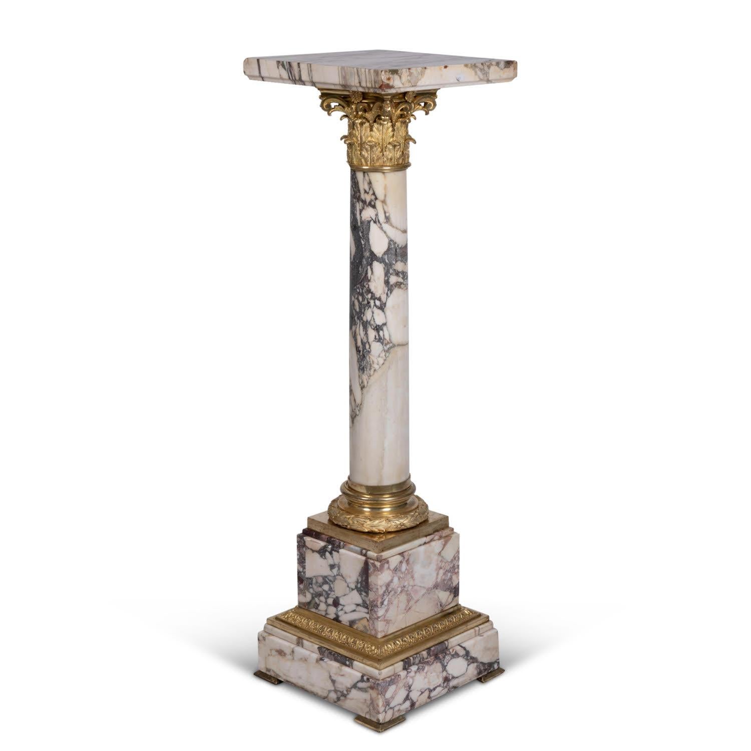 French Stele, Column in Marble and Gilt Bronze from the 19th Century. For Sale