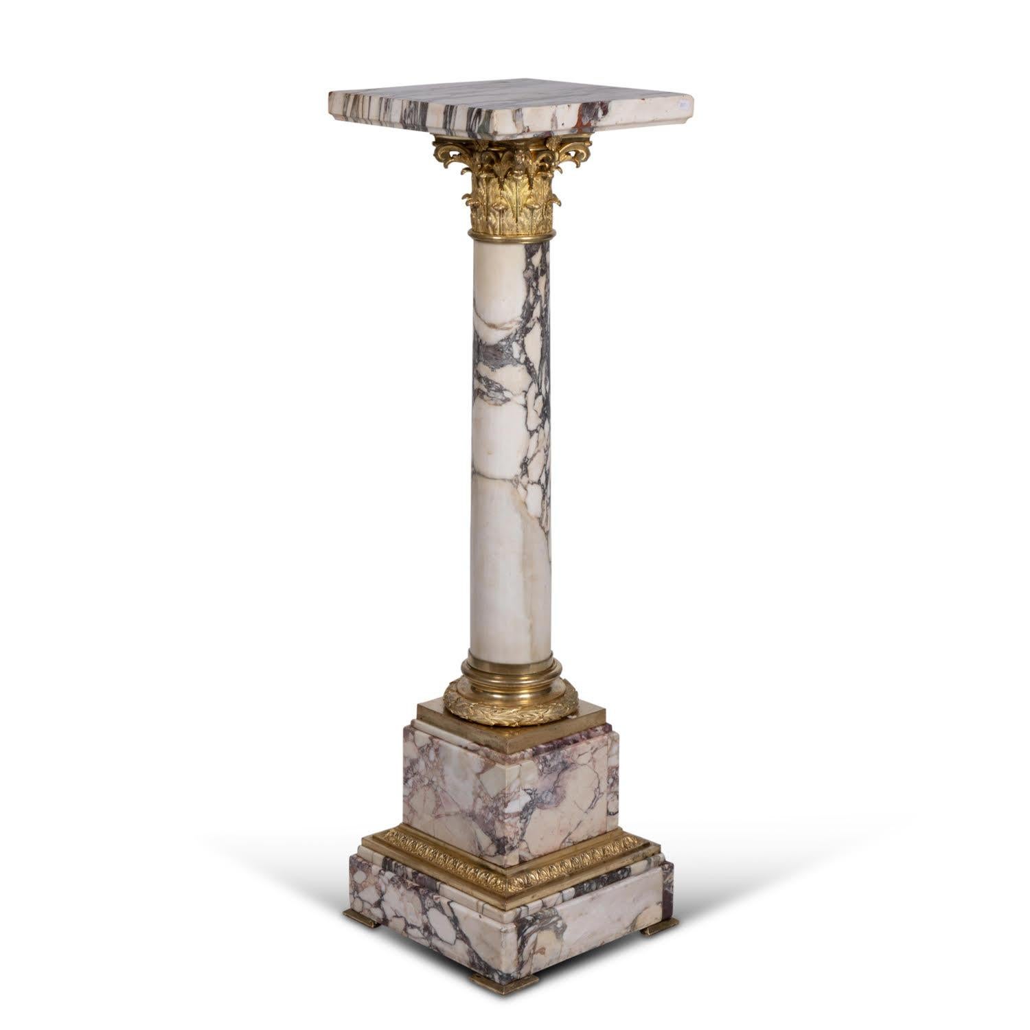 Stele, colonne en marbre et bronze doré du 19ème siècle Bon état - En vente à Saint-Ouen, FR