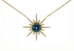 Stella 14K Yellow Gold Round-Cut London Blue Topaz Necklace