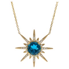 Stella 14K Yellow Gold Round-Cut London Blue Topaz Necklace
