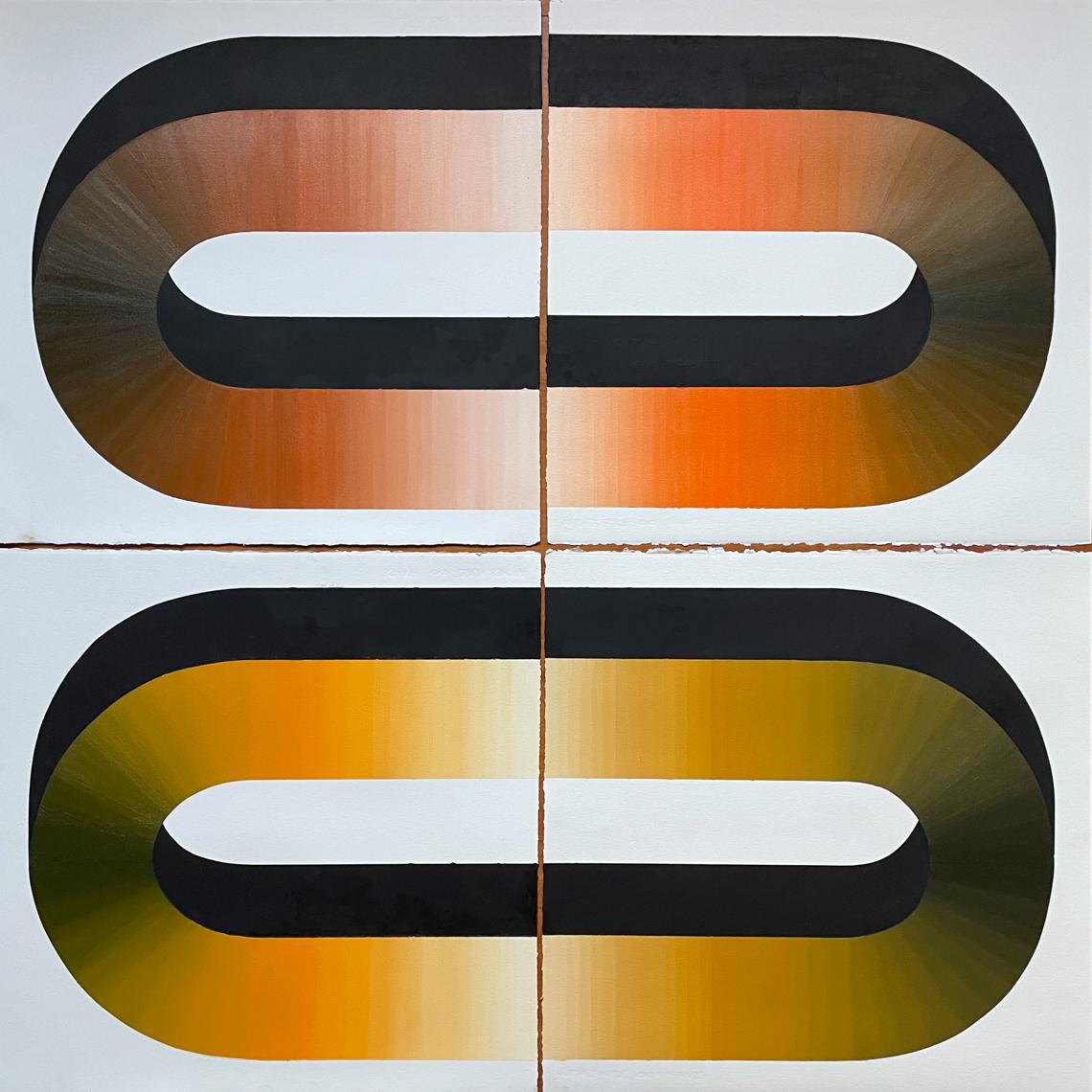 Abstrakte Postmoderne Formen in Gelb und Orange – Mixed Media Art von Stella Alesi