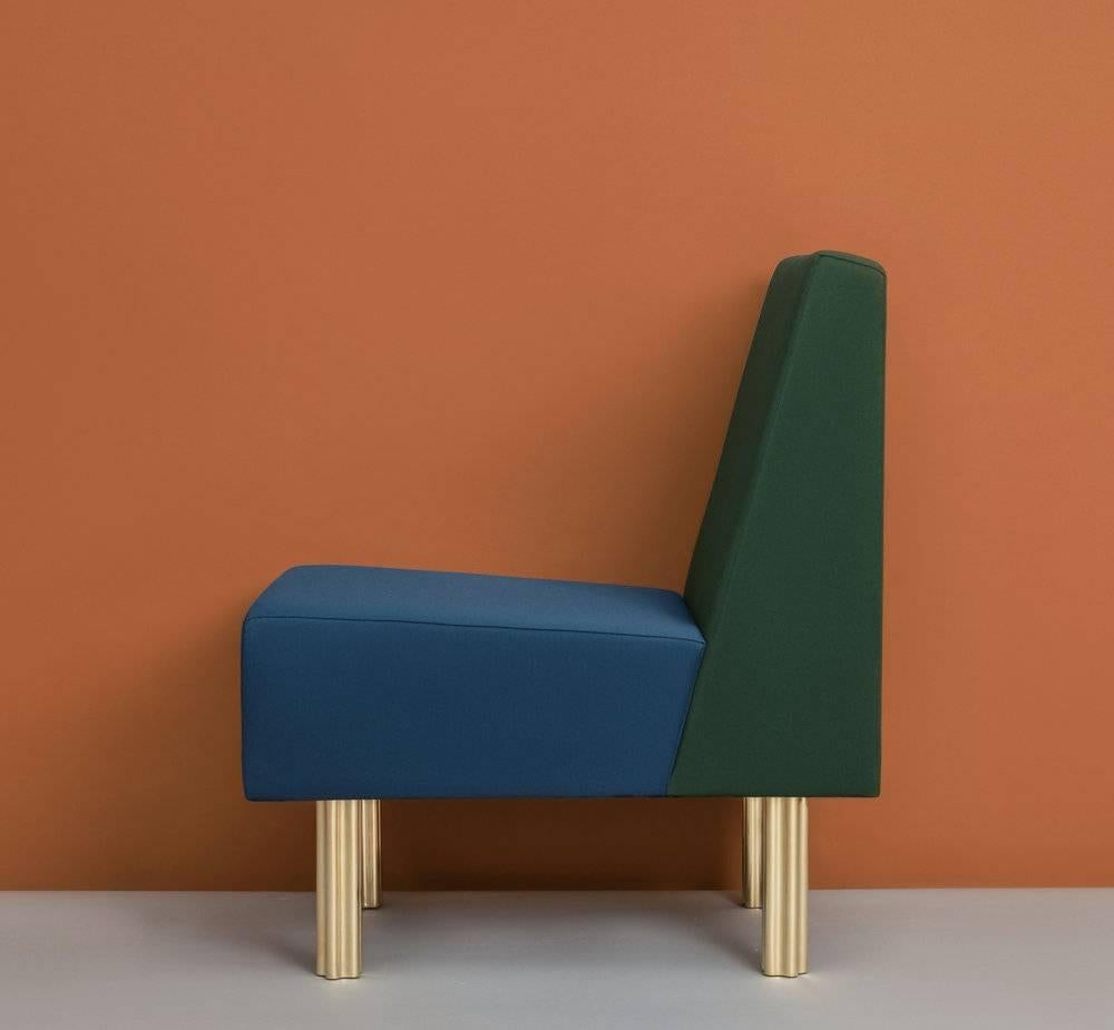 Sessel 'Stella' / Kaminstuhl 'Art Deco Stil' aus grüner und blauer Wolle (Art déco) im Angebot