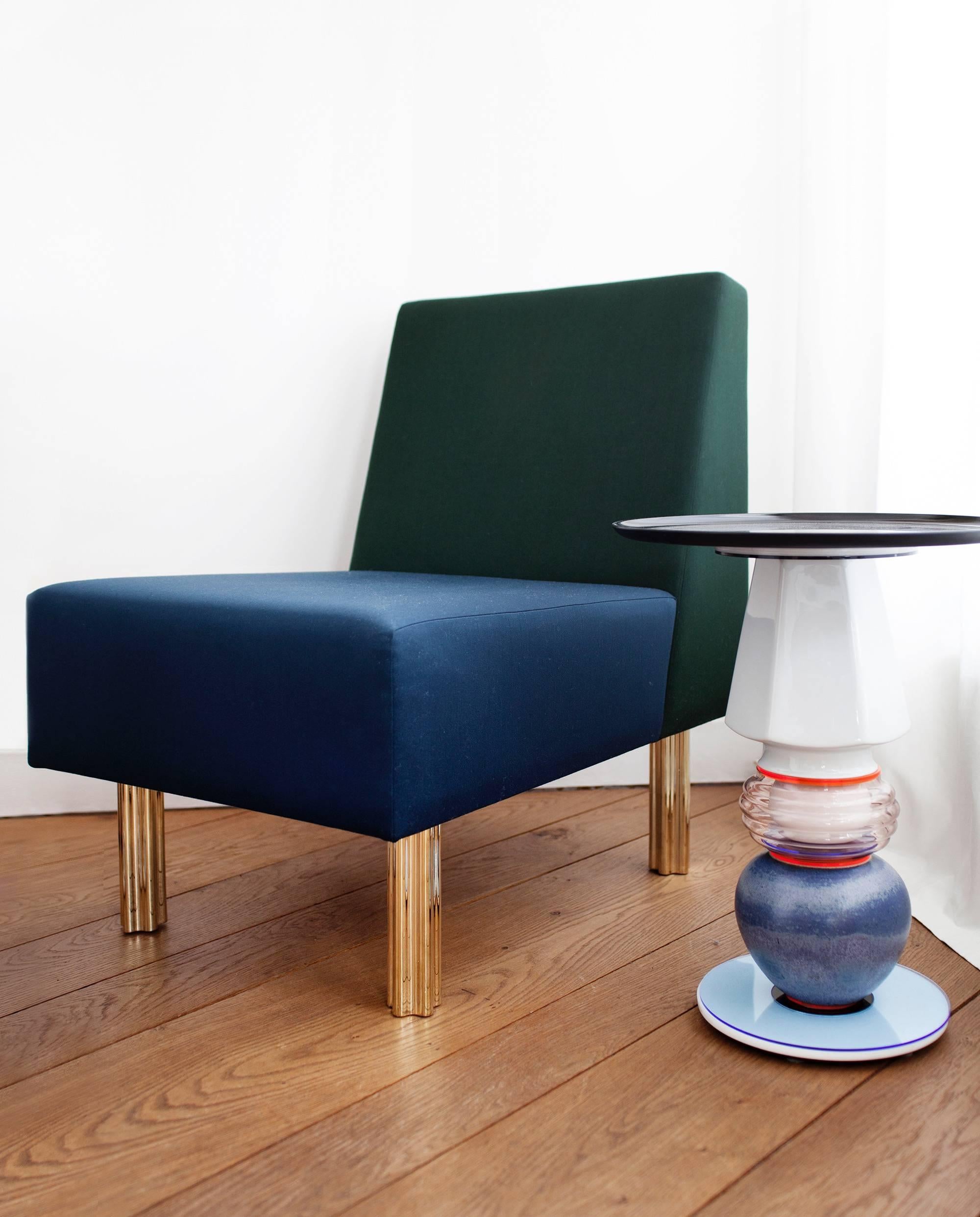 Sessel 'Stella' / Kaminstuhl 'Art Deco Stil' aus grüner und blauer Wolle (Russisch) im Angebot
