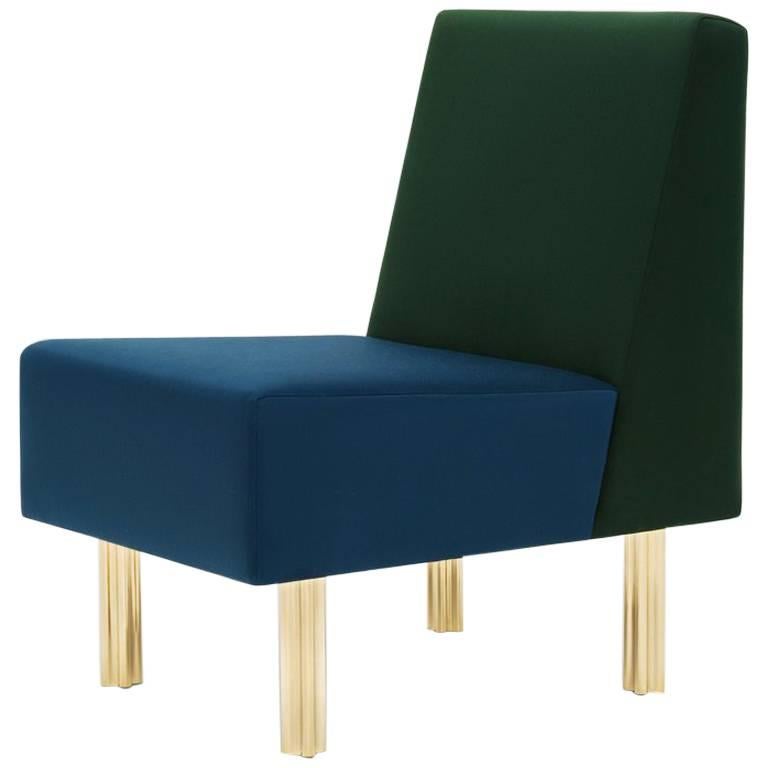 Sessel 'Stella' / Kaminstuhl 'Art Deco Stil' aus grüner und blauer Wolle im Angebot