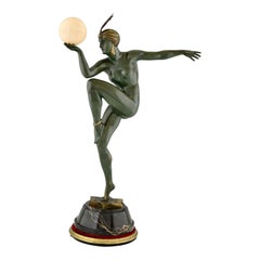 Stella Art Deco Bronze Sculpture Nude Ball Dancer Maurice Guiraud Rivière, 1920
