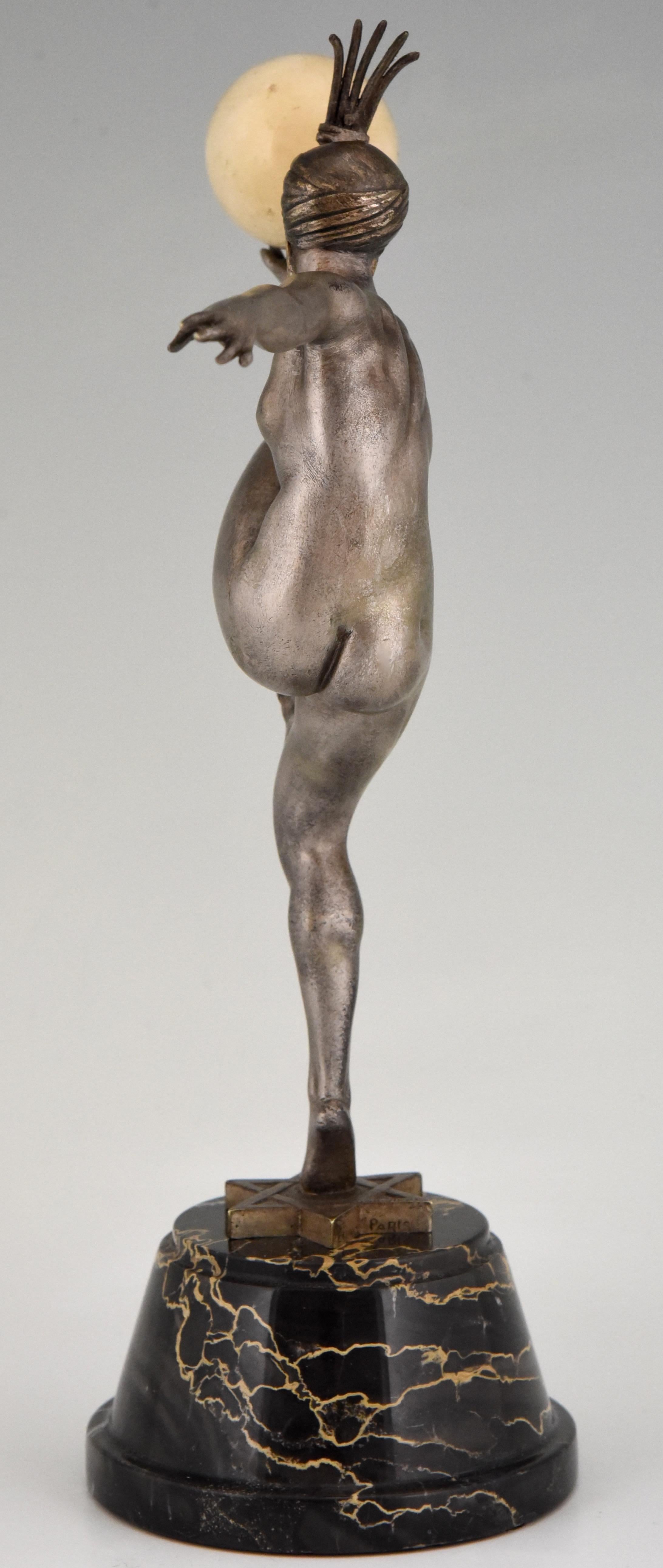 French Stella Art Deco Bronze Sculpture Nude Ball Dancer Maurice Guiraud Rivière, 1920