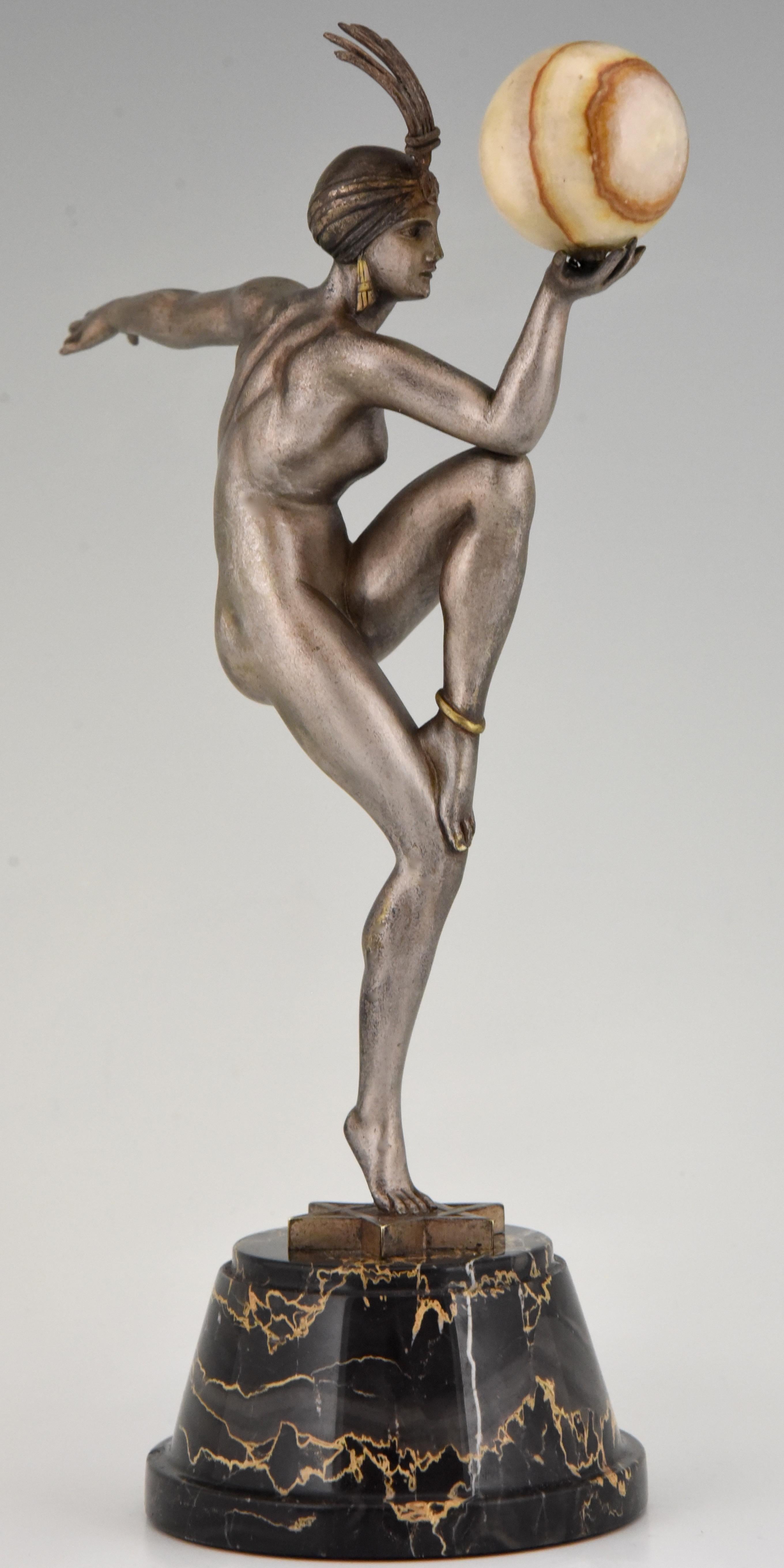 Stella Art Deco Bronze Sculpture Nude Ball Dancer Maurice Guiraud Rivière, 1920 In Good Condition In Antwerp, BE