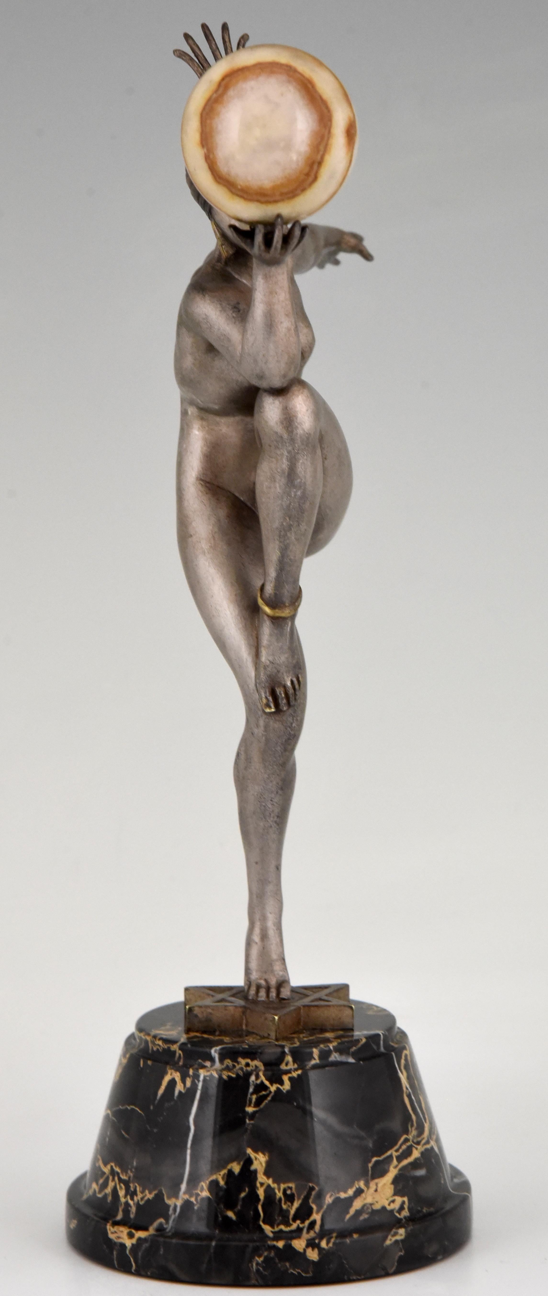 Early 20th Century Stella Art Deco Bronze Sculpture Nude Ball Dancer Maurice Guiraud Rivière, 1920