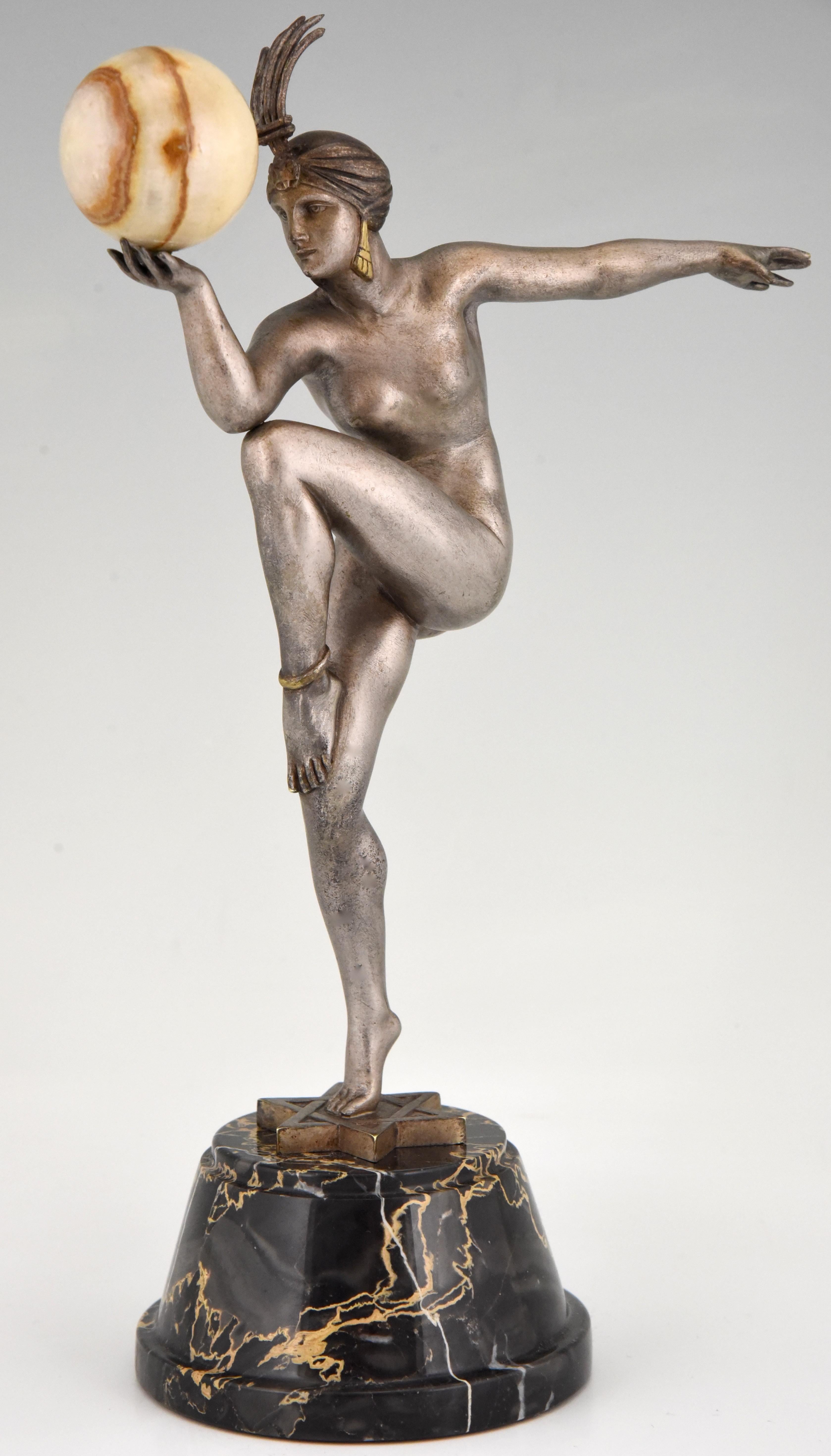 Stella Art Deco Bronze Sculpture Nude Ball Dancer Maurice Guiraud Rivière, 1920 1