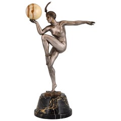 Stella Art Deco Bronze Sculpture Nude Ball Dancer Maurice Guiraud Rivière, 1920