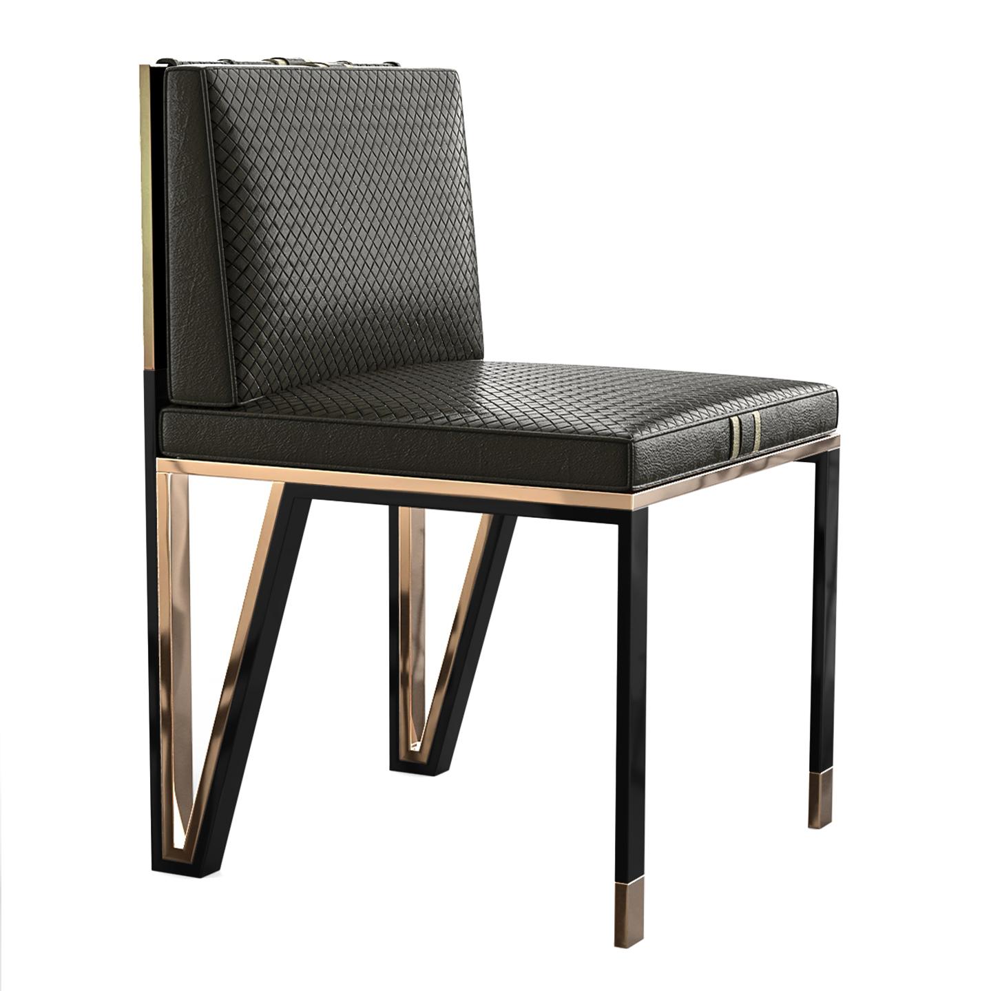 Fait main Chaisetella, ensemble de huit, bronze et cuir tissé exclusif, Istanbul en vente