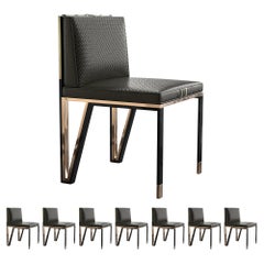 "Stella" Chair, Set of Eight, Bronze and Exclusive Woven Leather, Istanbul