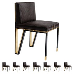 "Stella" Chair, Set of Eight, Bronze and Exclusive Woven Leather, Istanbul