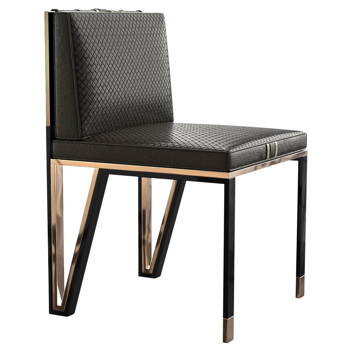 "Stella" Chair with Bronze and Exclusive Woven Leather, Hand Crafted, Istanbul