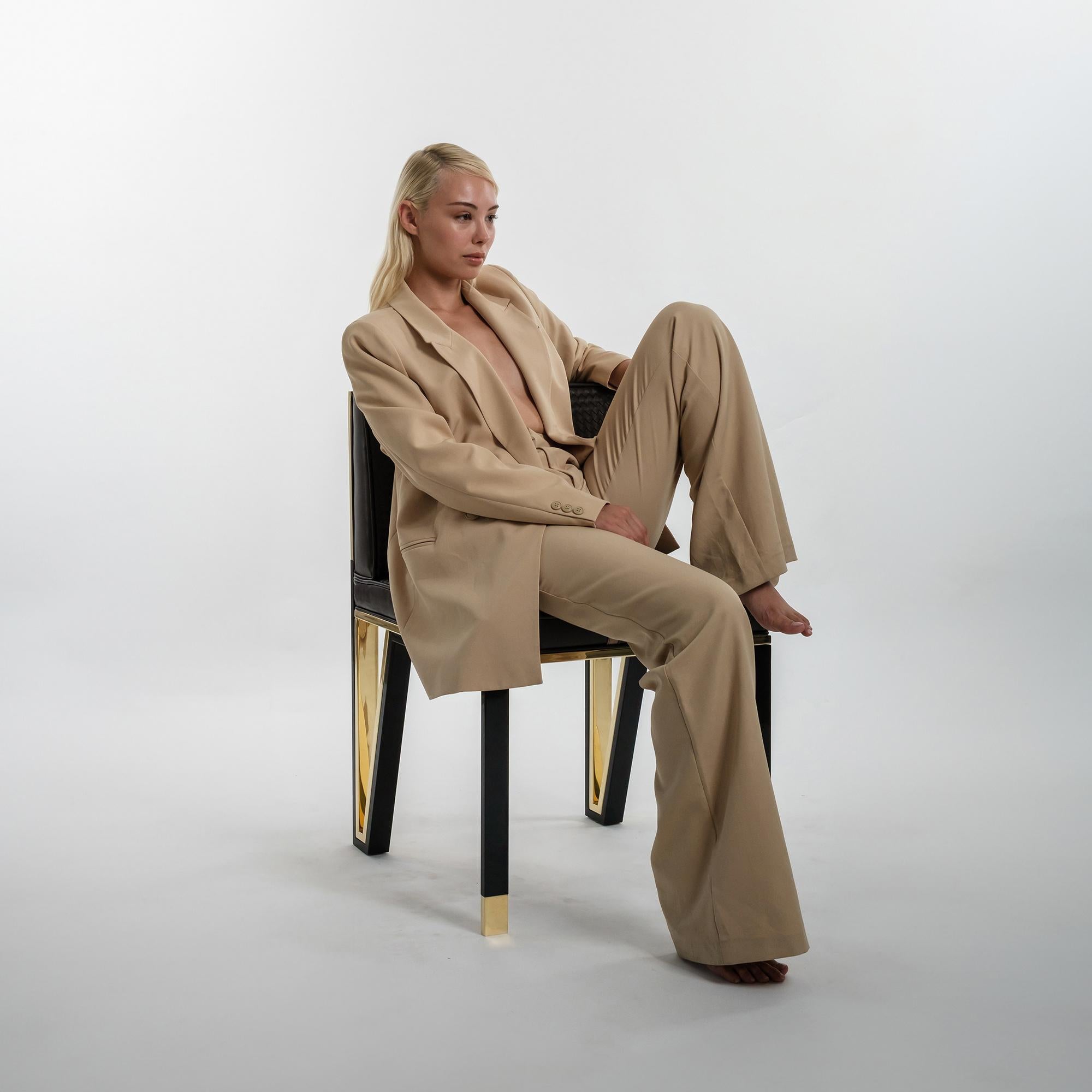 Chaisetella, ensemble de huit, bronze et cuir tissé exclusif, Istanbul en vente 7