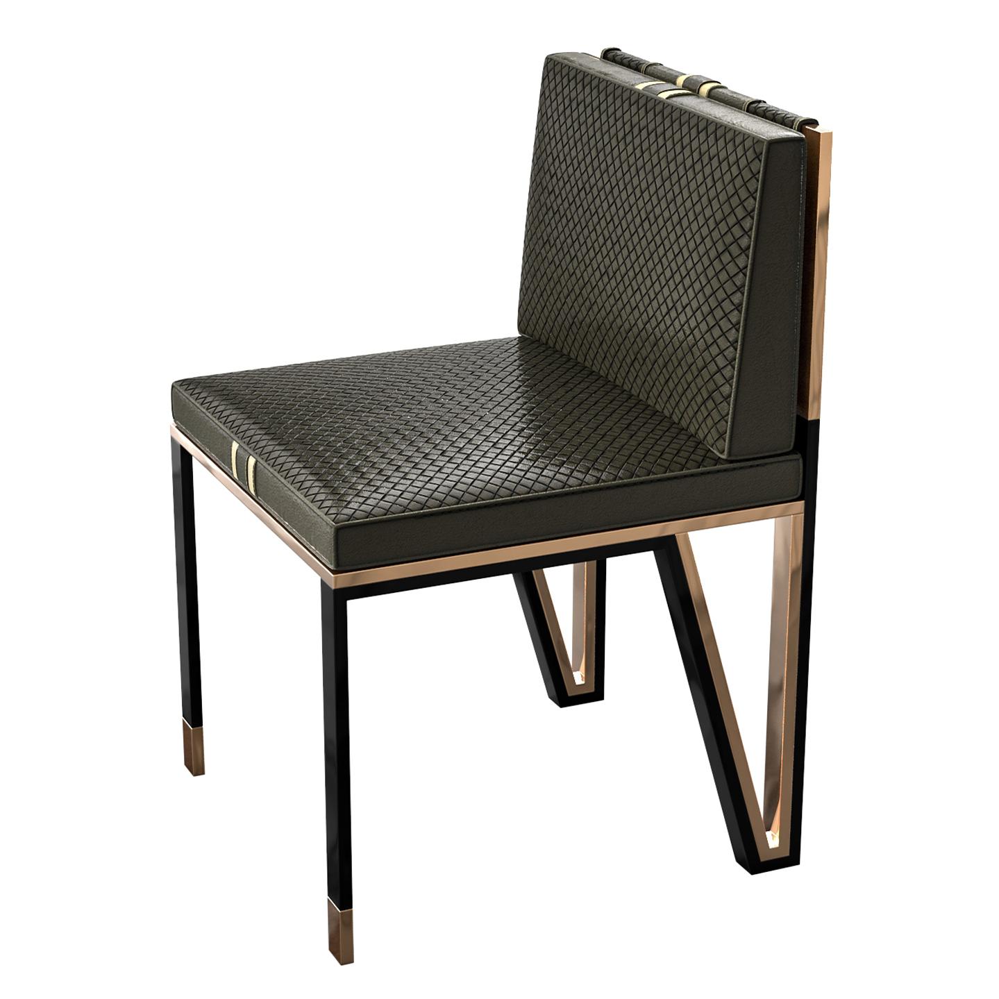 Chaisetella, ensemble de huit, bronze et cuir tissé exclusif, Istanbul en vente 8