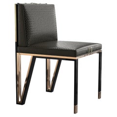 "Stella" Chair with Bronze and Exclusive Woven Leather, Hand Crafted, Istanbul