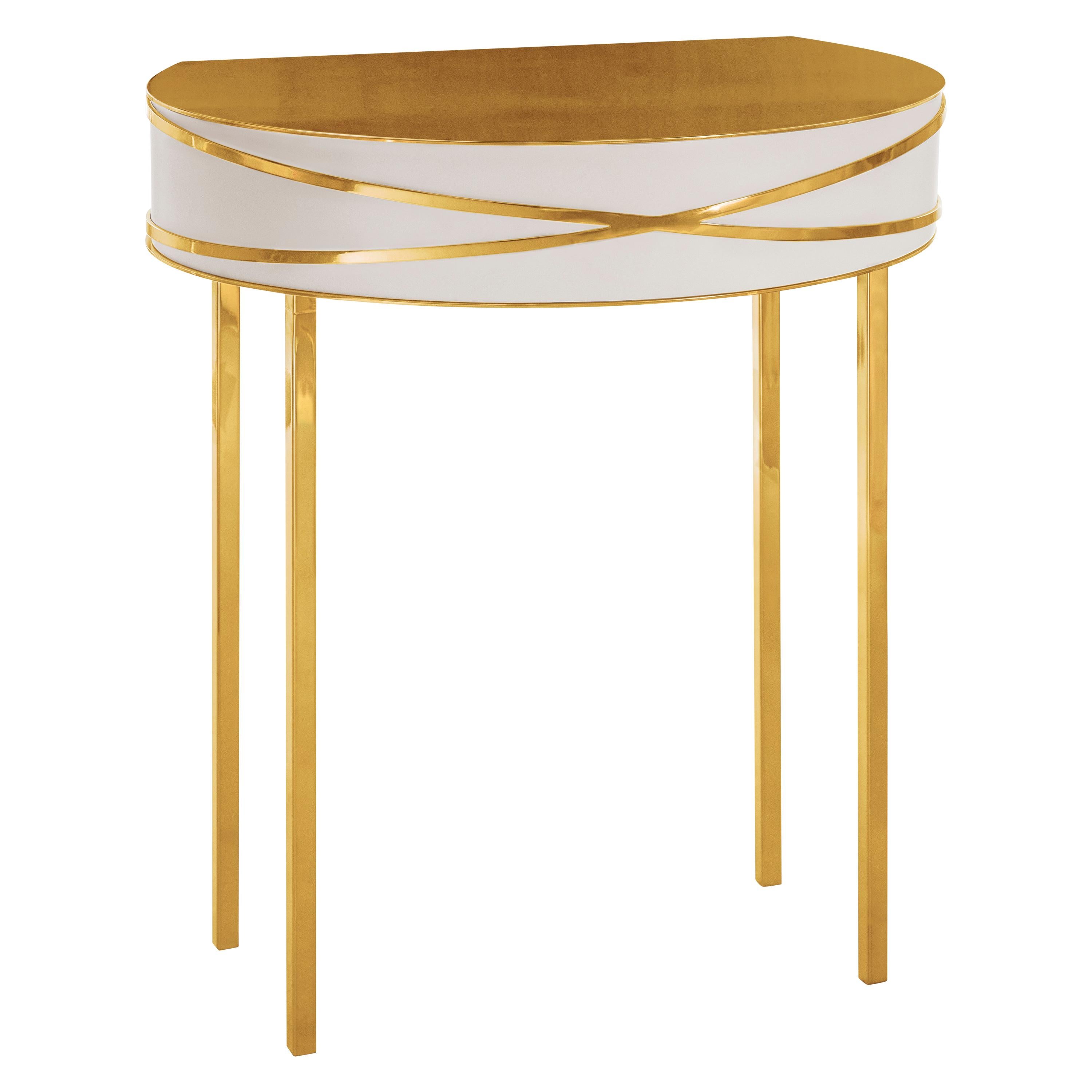 Stella Gray Console or Bedside Table with Gold Trims by Nika Zupanc For Sale