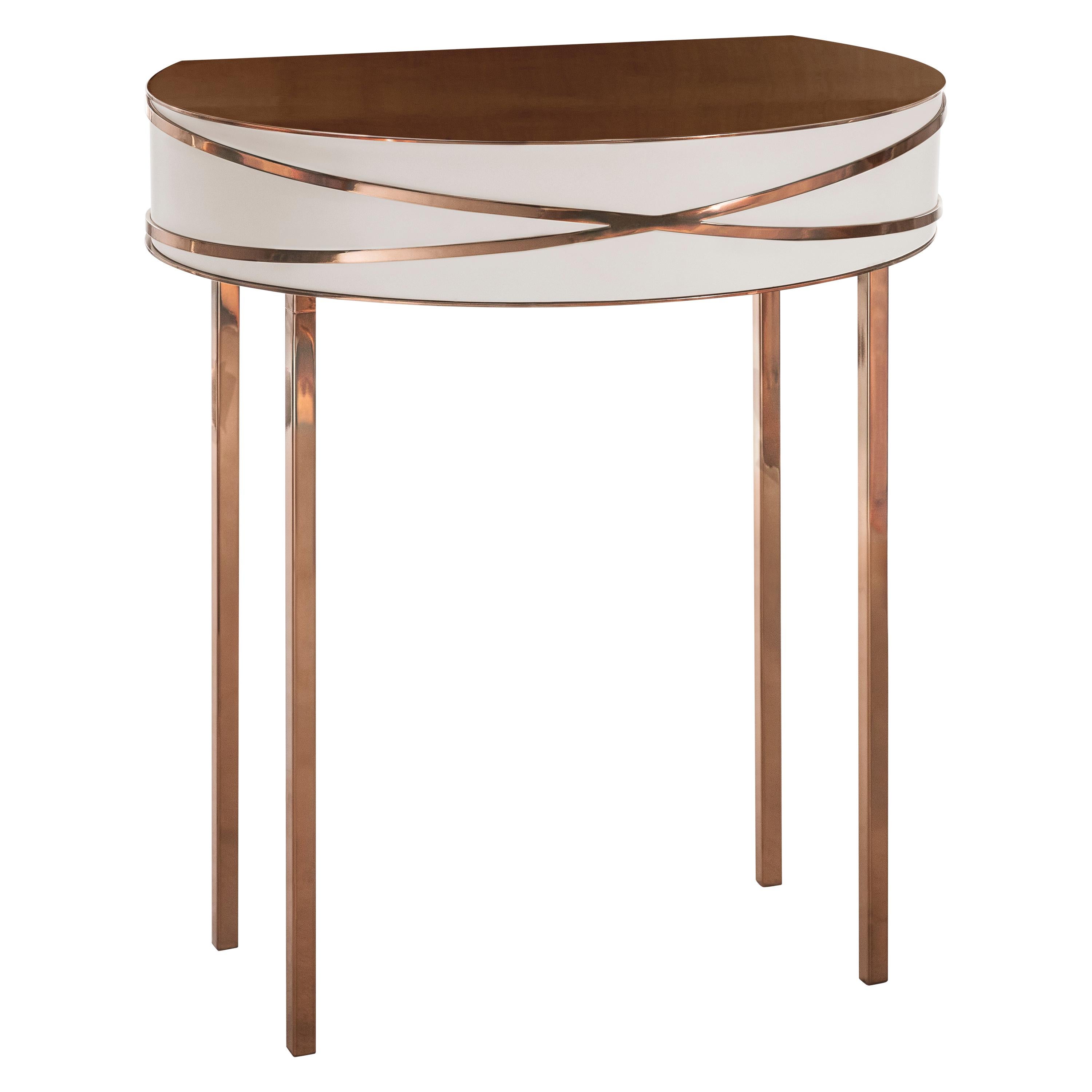 Stella Gray Console or Bedside Table with Rose Gold Trims by Nika Zupanc For Sale