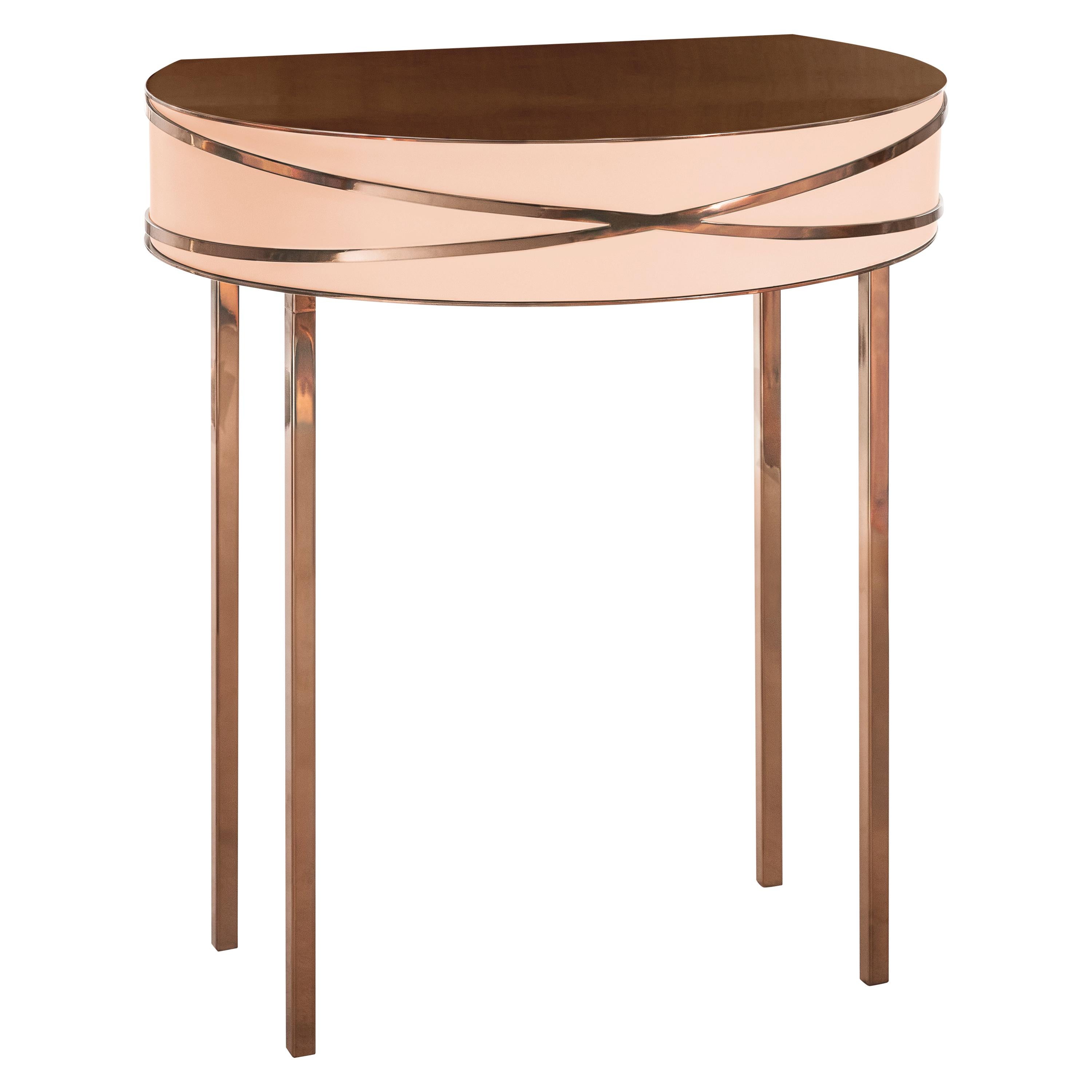 Stella Pink Console or Bedside Table with Rose Gold Trims by Nika Zupanc For Sale