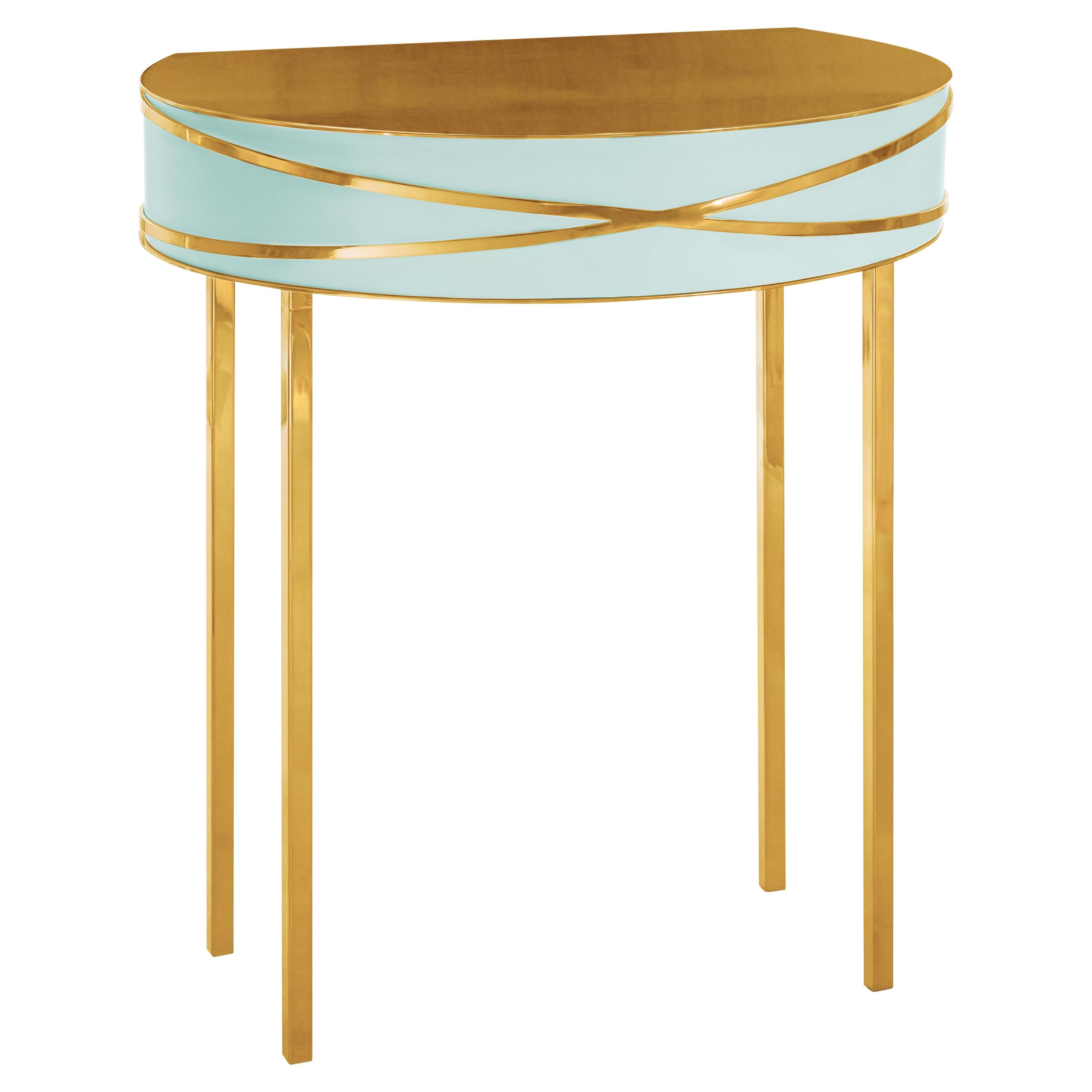 Stella Mint Green Console or Bedside Table with Gold Trims by Nika Zupanc For Sale