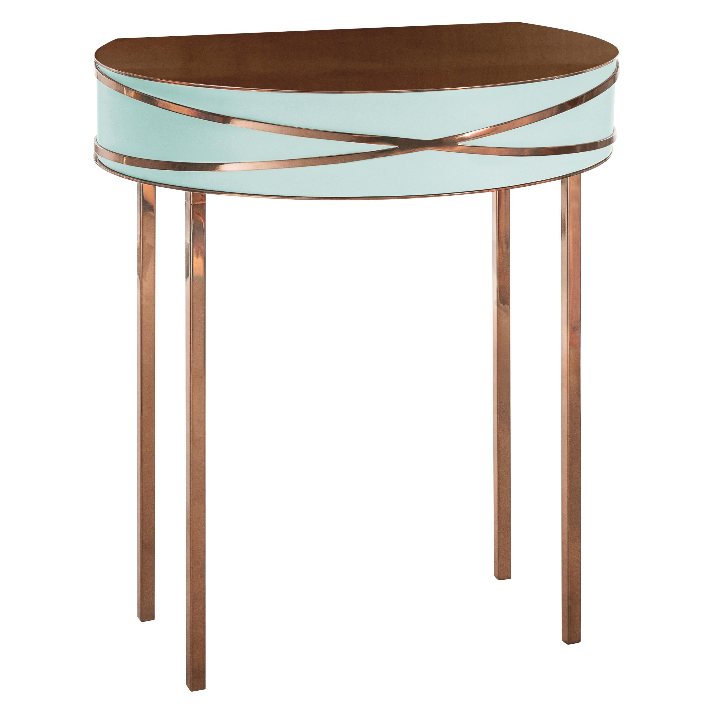 Stella Mint Green Console or Bedside Table with Rose Gold Trims by Nika Zupanc