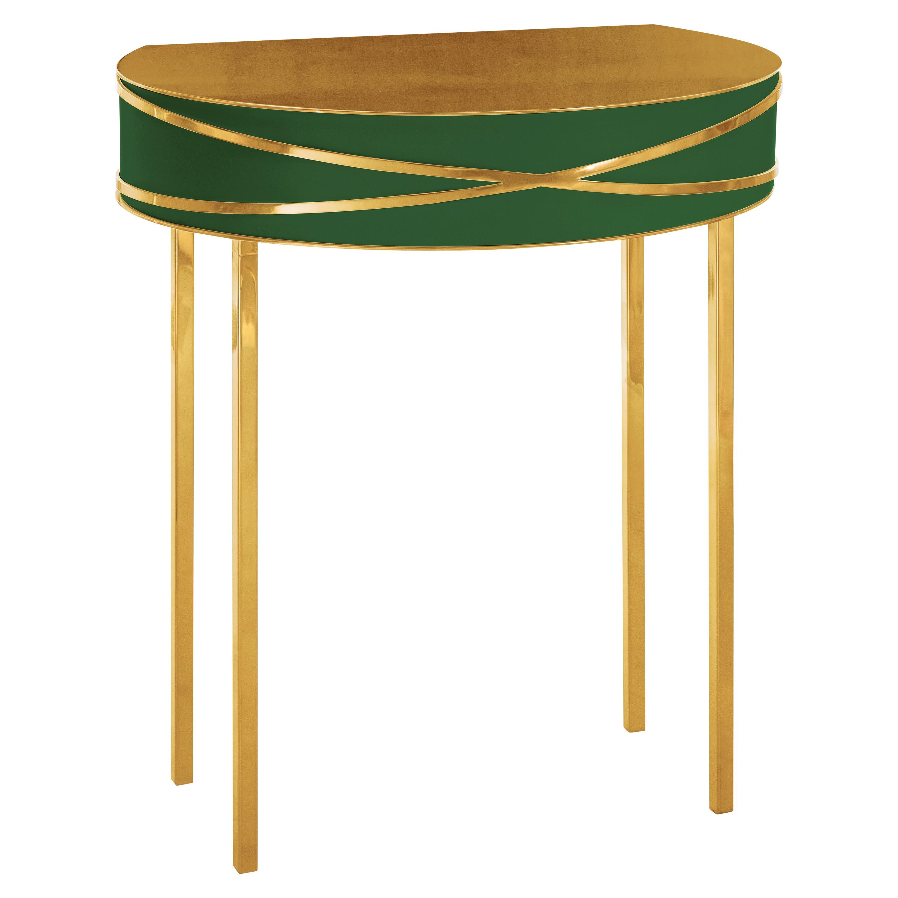Table console ou table de chevet Stella verte avec garnitures dorées par Nika Zupanc