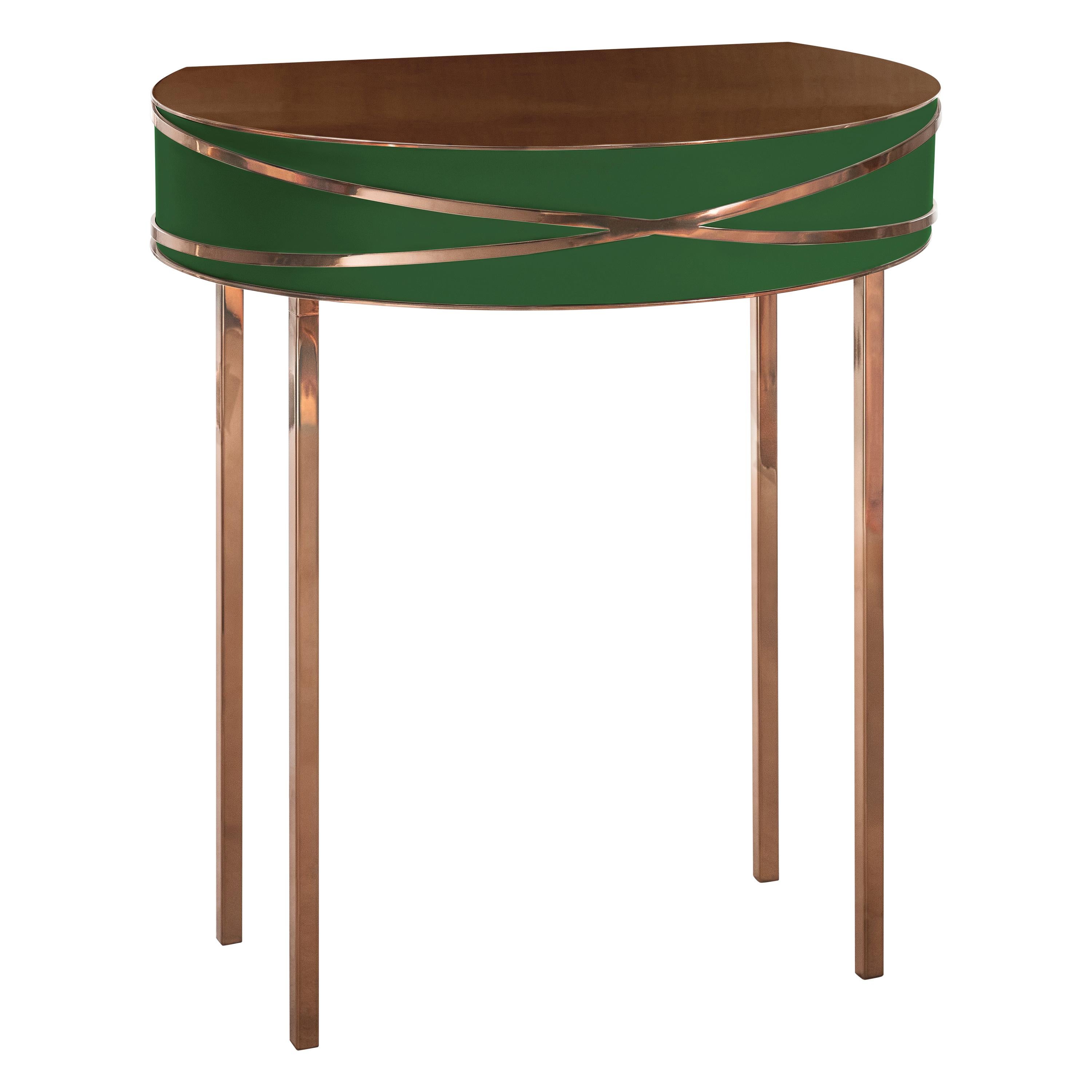 Stella Green Console or Bedside Table with Rose Gold Trims by Nika Zupanc For Sale