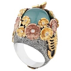 Bague fantaisie Mystery Garden aigue-marine Flame 14 carats et argent sterling