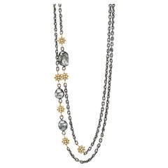 Chaîne d'affirmation Stella Flame en or 18 carats, perle de Tahiti et diamants