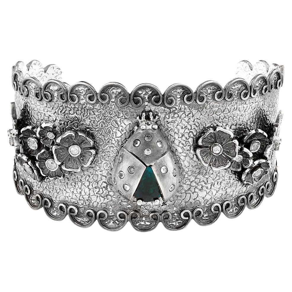 Stella Flame Mini Coccinelle London Blue Topaz Sterling Cuff Bracelet For Sale