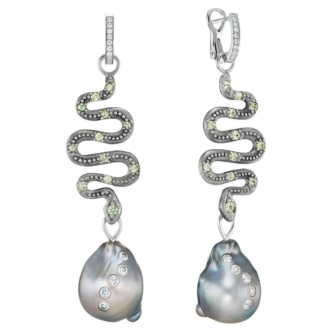 Stella Flame Six Way Baroque Tahitian Pearl And Diamond Convertible Earrings