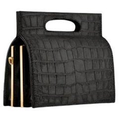 Stella Handbag Mini Black Diamond Stamped Satin with Gold Hardware