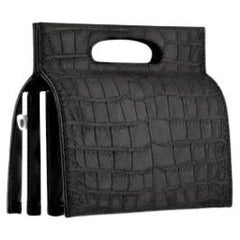 Stella Handbag Mini Black Diamond Stamped Satin with Silver Hardware