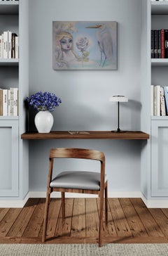 Candeur (Oil Painting, Symbolist, Portrait, Rose, Crane, Orchid)