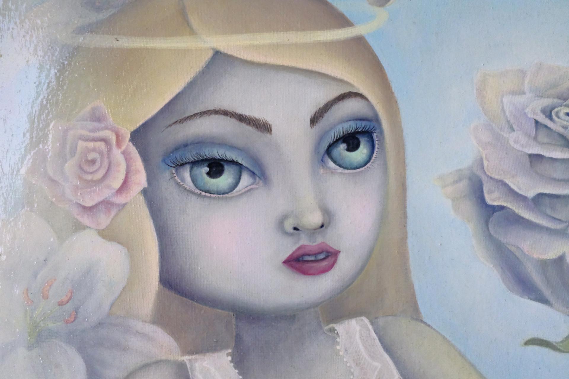 Candeur (Pittura a olio, Simbolista, Ritratto, Rosa, Gru, Orchidea) in vendita 1
