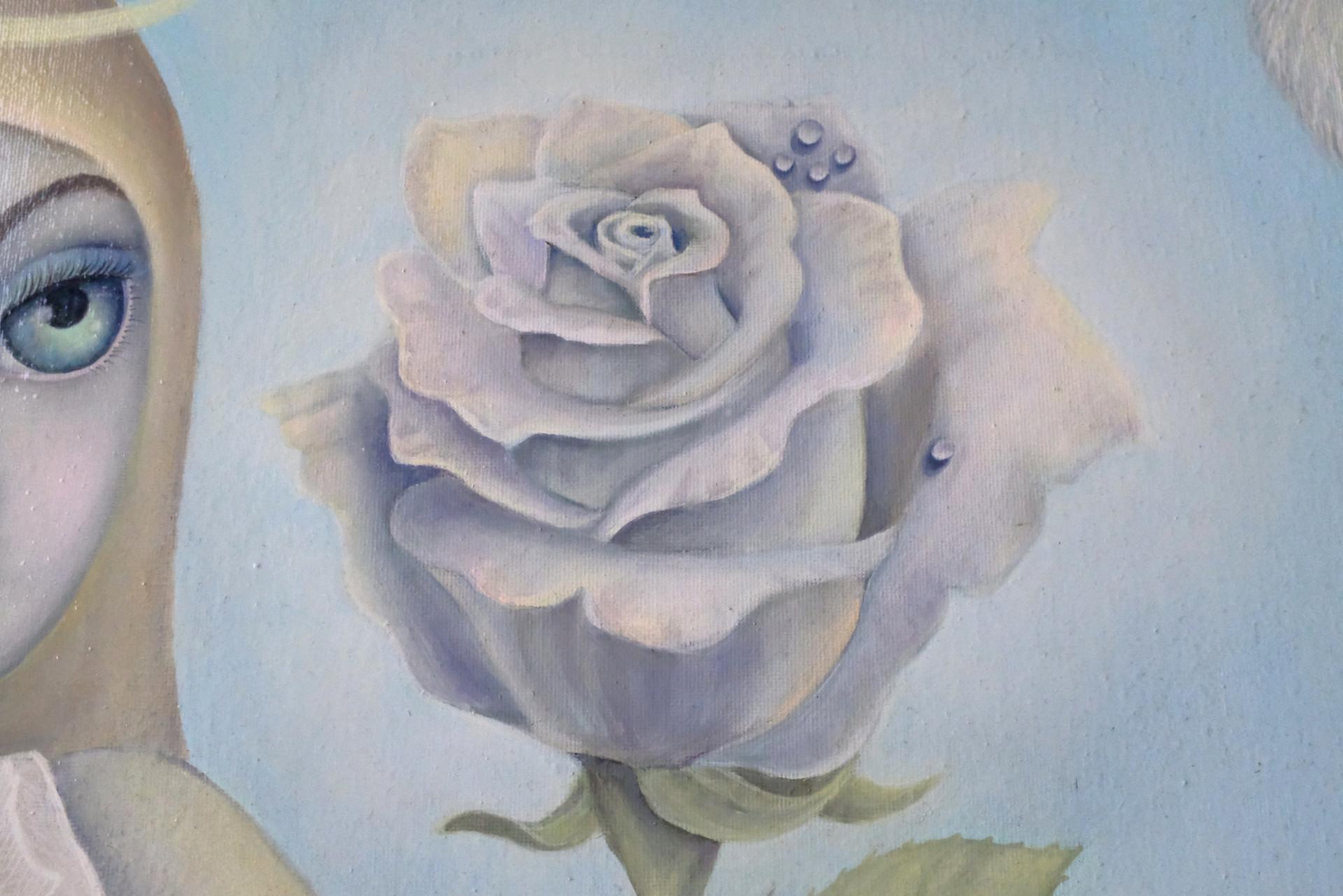 Candeur (Pittura a olio, Simbolista, Ritratto, Rosa, Gru, Orchidea) in vendita 3