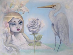 Candeur (Pittura a olio, Simbolista, Ritratto, Rosa, Gru, Orchidea)