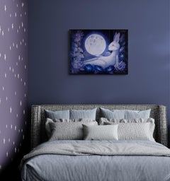 Mondlicht (Oil Painting, Symbolist, Hare, Moon, Glow)