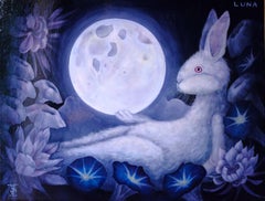 Mondlicht (Oil Painting, Symbolist, Hare, Moon, Glow)