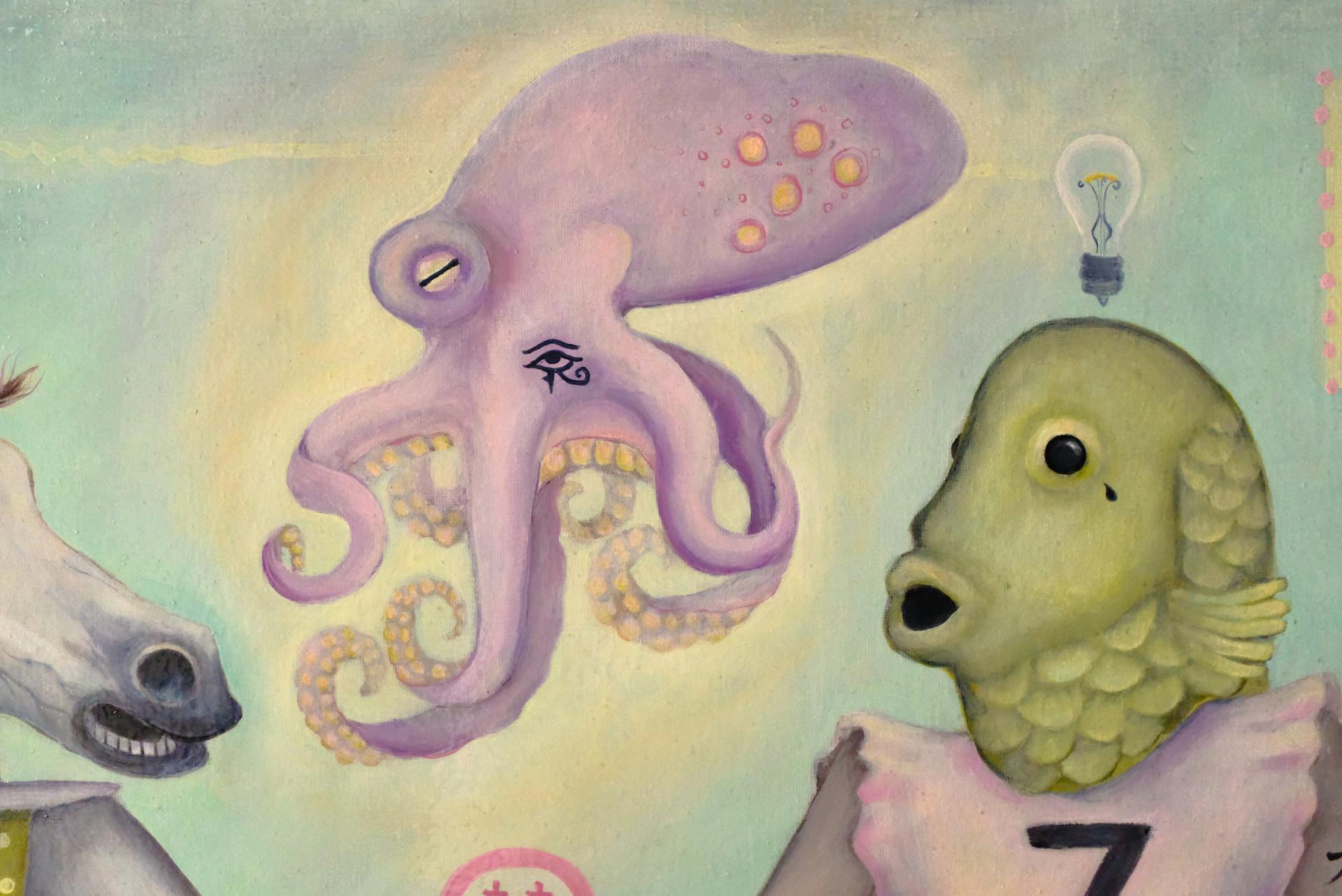 Primavera (Pittura a olio, Simbolista, Cavallo, Pesce, Polpo, Palloncino) in vendita 1