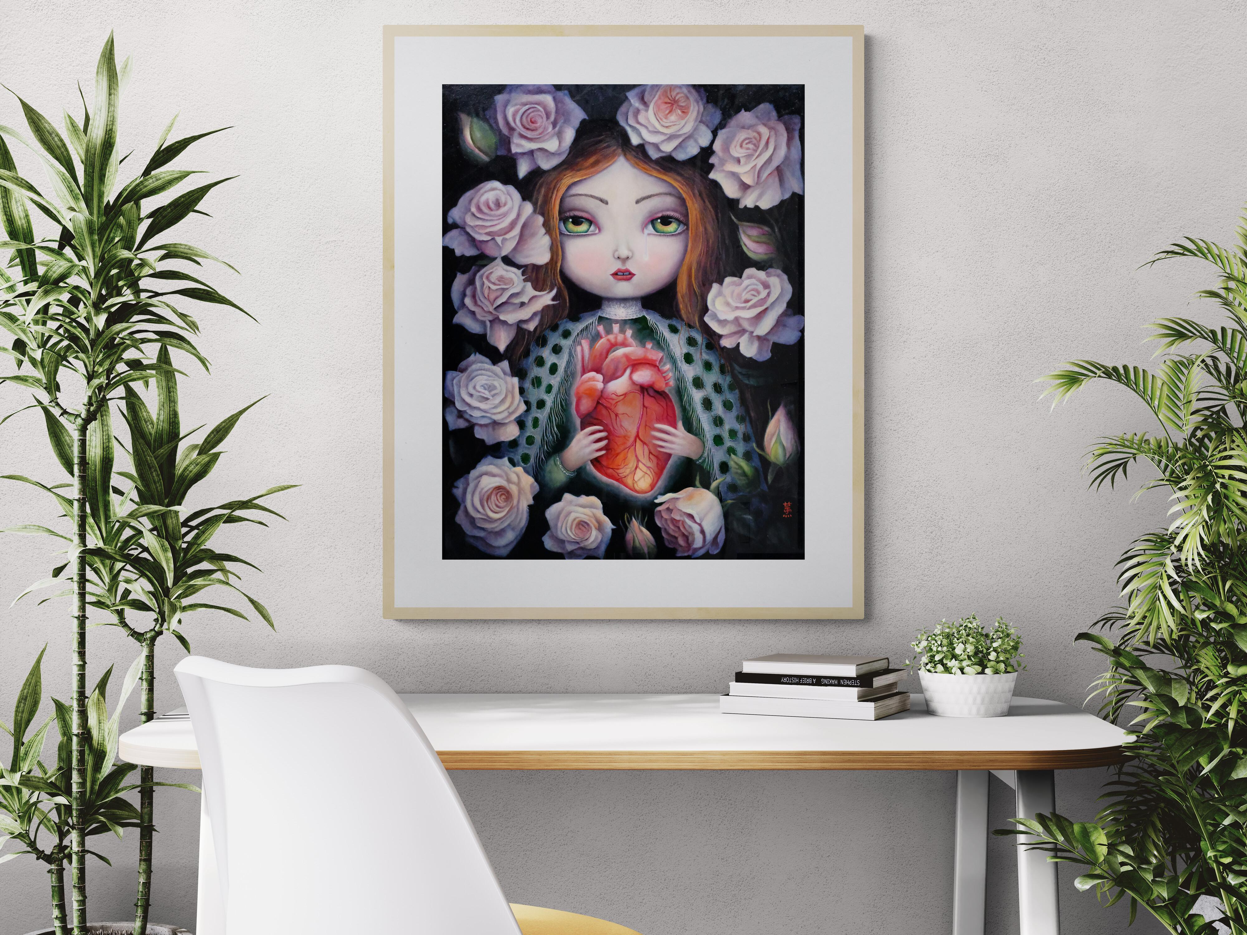 Xin (Ölgemälde, Symbolist, Herz, Contemporary Pop, Surreal, ~40% OFF) – Painting von Stella Jae