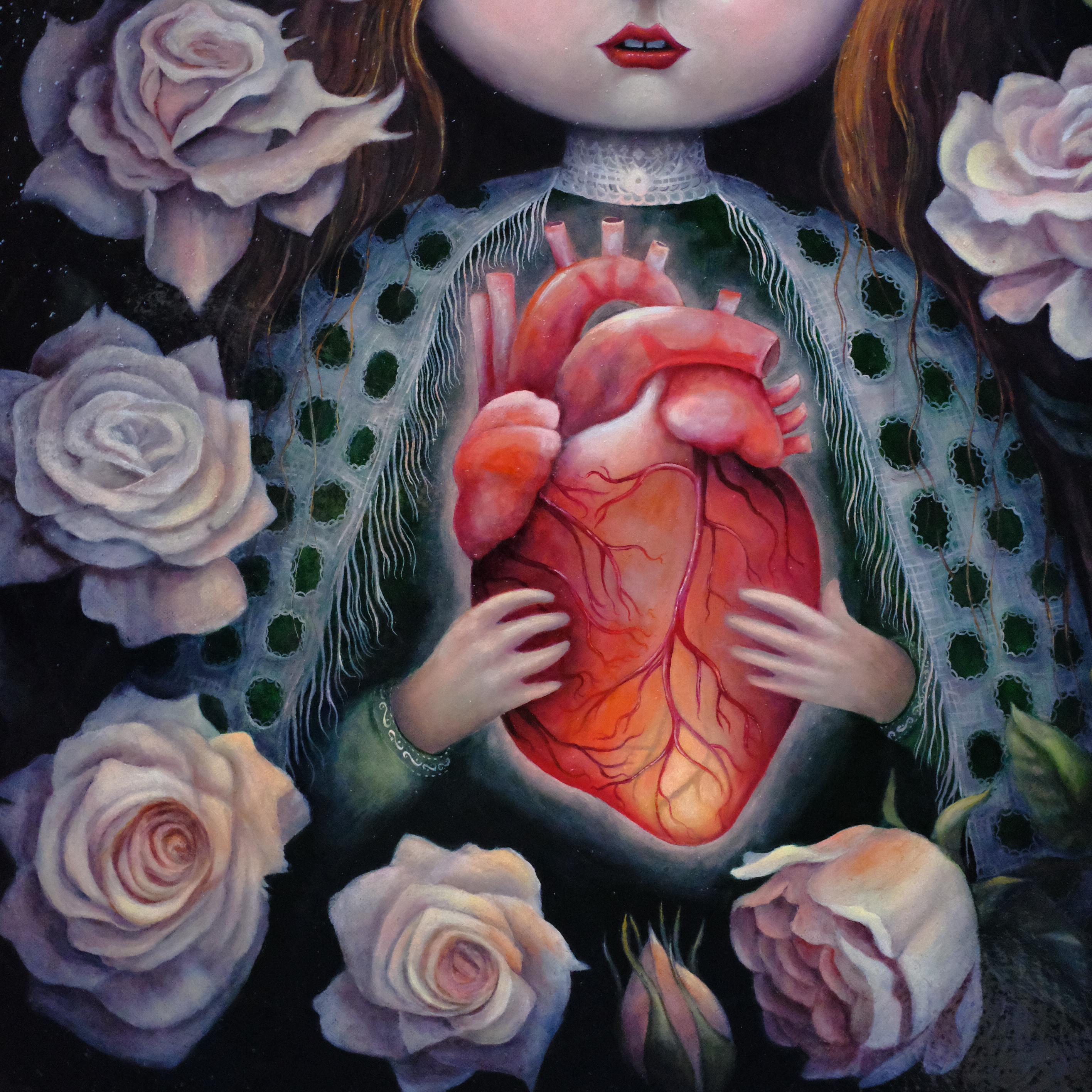 Xin (Ölgemälde, Symbolist, Herz, Contemporary Pop, Surreal, ~40% OFF) (Schwarz), Portrait Painting, von Stella Jae