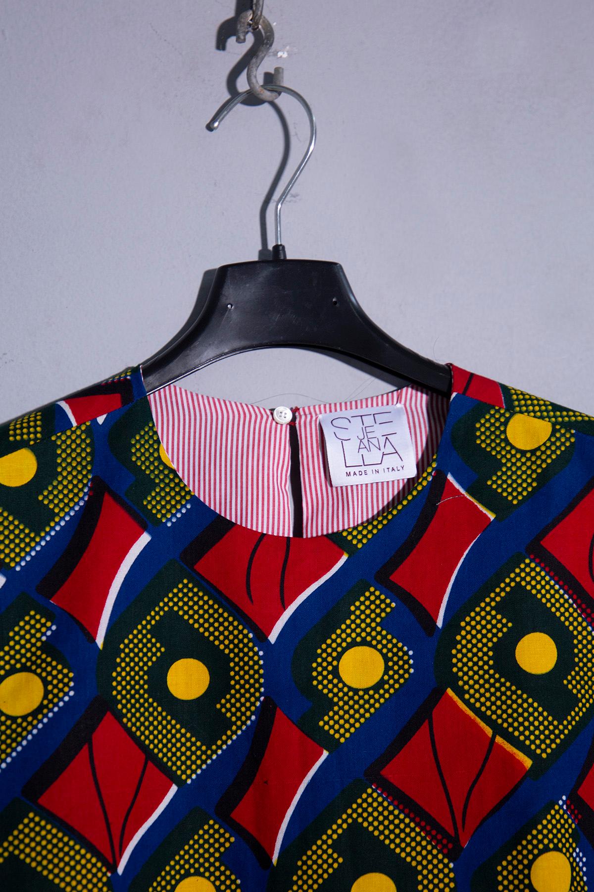 Stella Jean African-style T-shirt in red and blue In Excellent Condition For Sale In Milano, IT