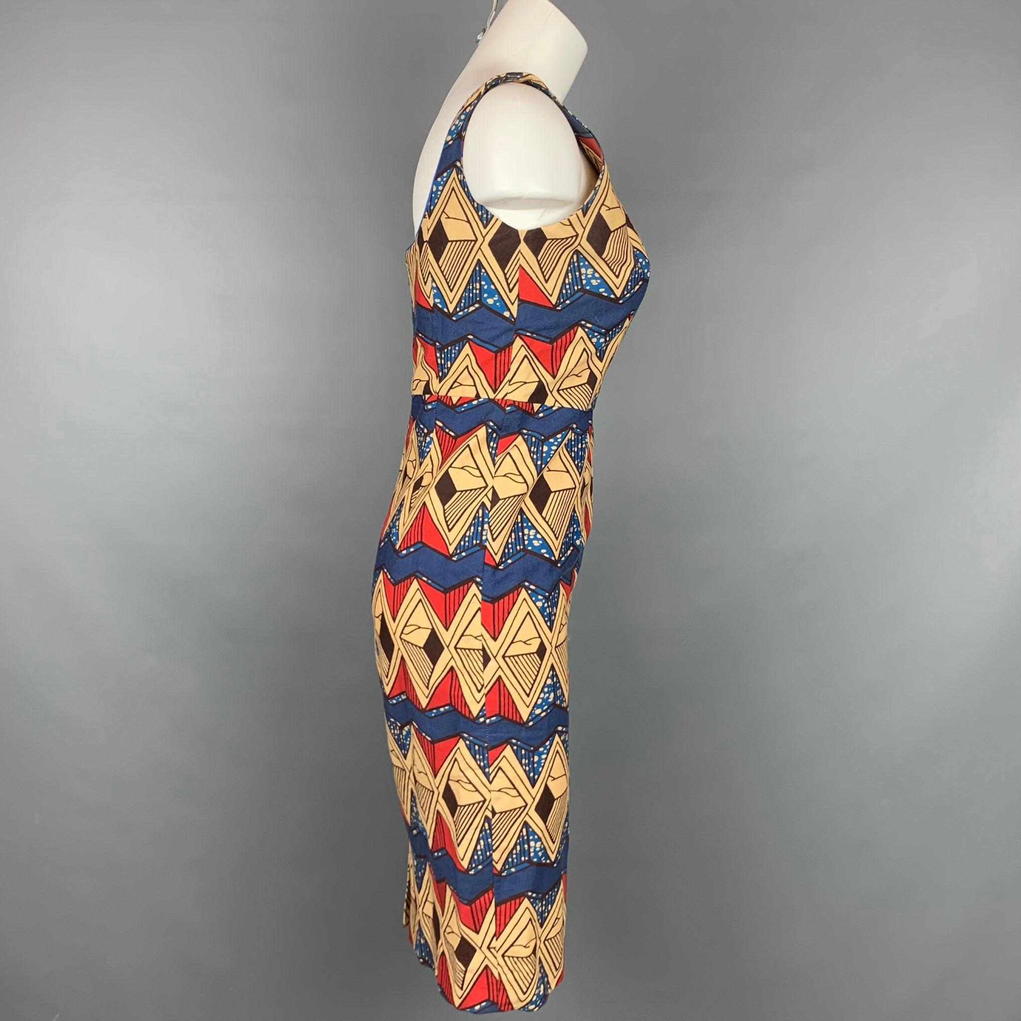 STELLA JEAN dress comes in a multi-color abstract print cotton featuring a a-line style, sleeveless, and a back zipper closure. Made in Italy.Very Good
Pre-Owned Condition. 

Marked:   IT 42 

Measurements: 
  Bust: 30 inches  Waist: 28 inches  Hip: