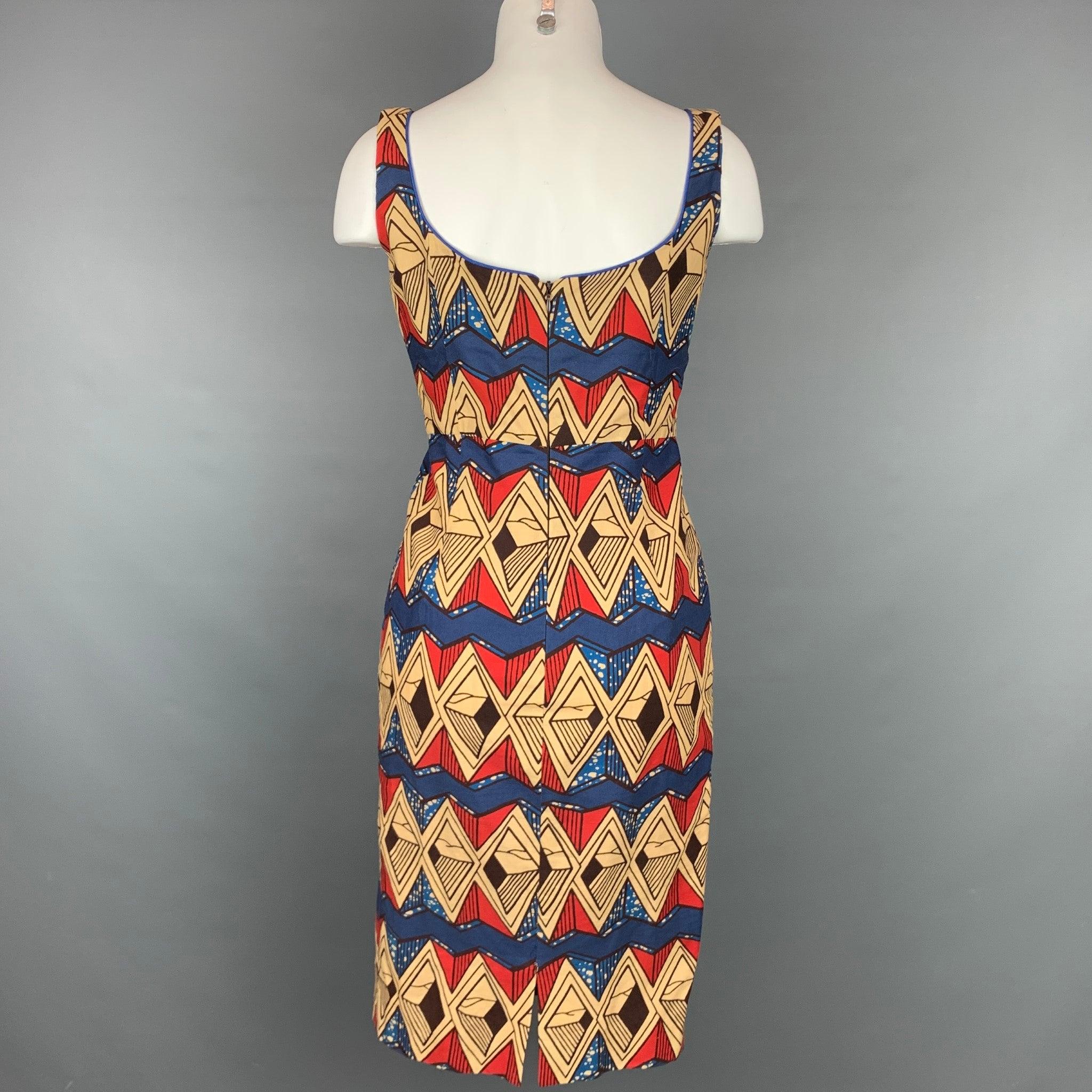 STELLA JEAN Size 6 Multi-Color Abstract Cotton Sleeveless Dress In Good Condition For Sale In San Francisco, CA