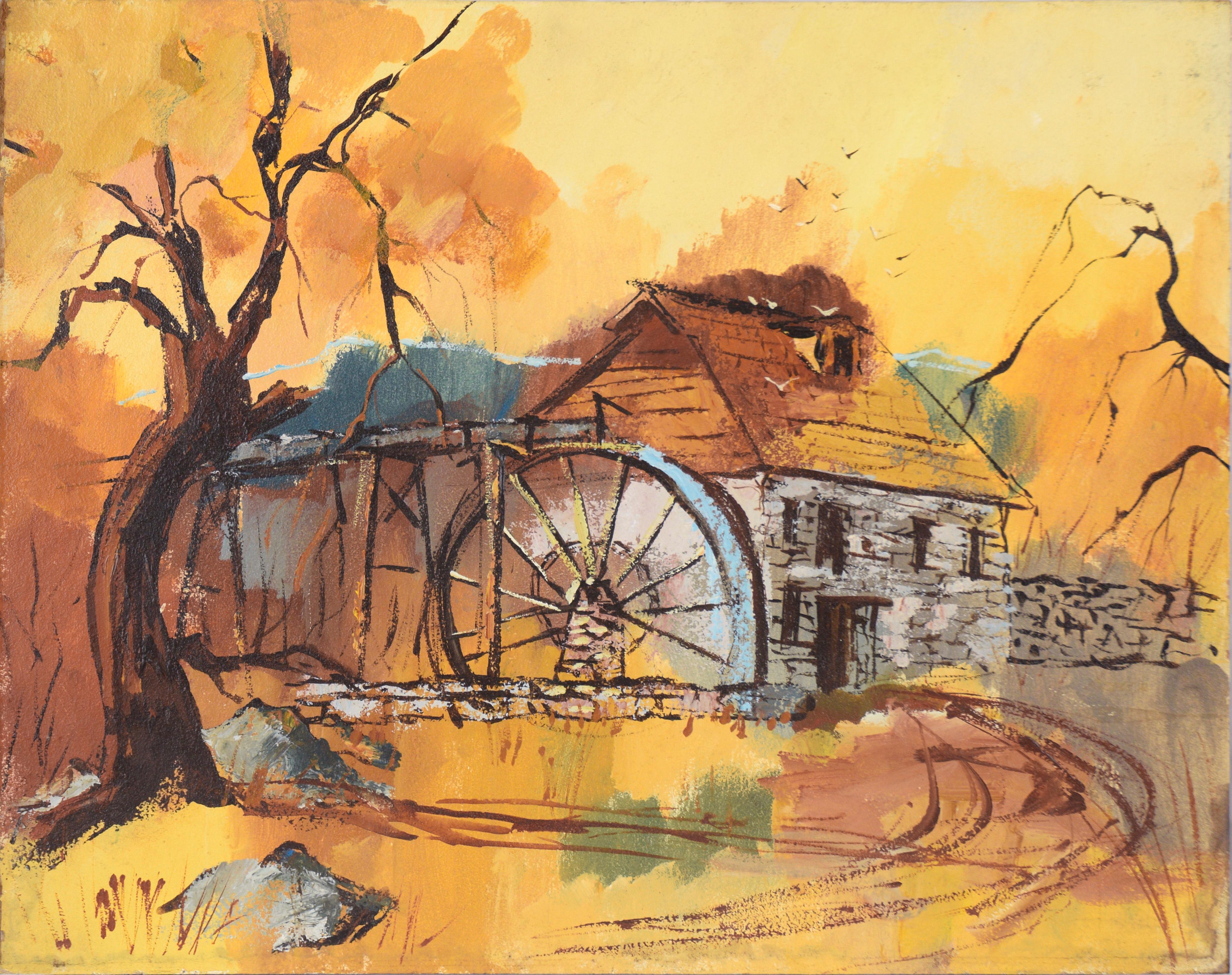 Stella Leis Landscape Painting - Forbes Mill, Los Gatos - Historic Landscape Original Oil on Masonite
