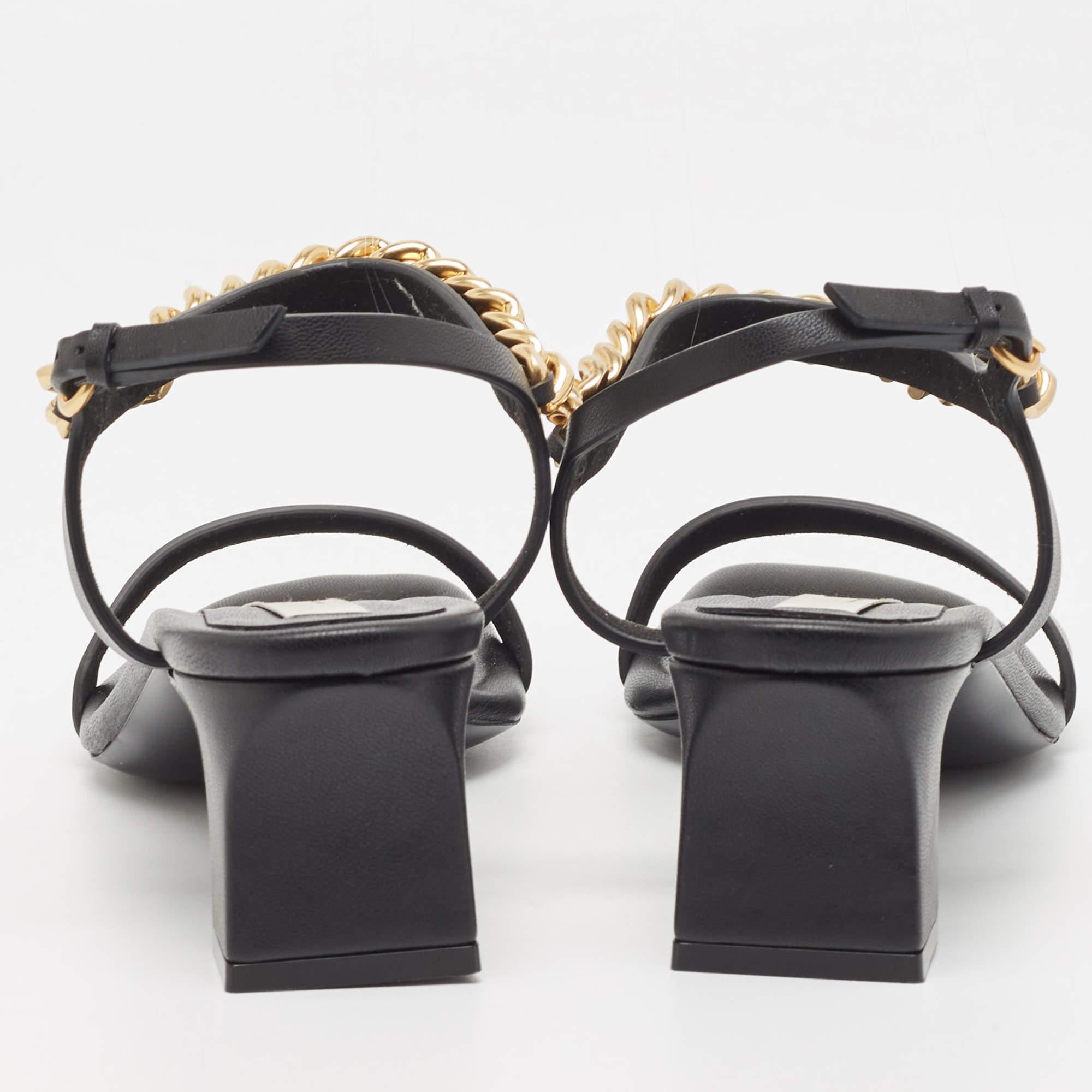 Stella Mccartne Black Faux Leather Chain-Link Accents Ankle Strap Sandals Size 4 1